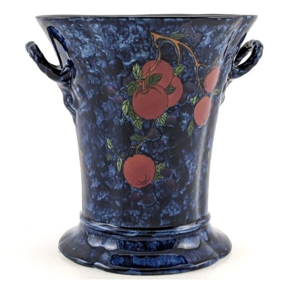 Vintage Maling Cetem Ware Blue Plum and Orchard Vase with Handles - Picture 1 of 12